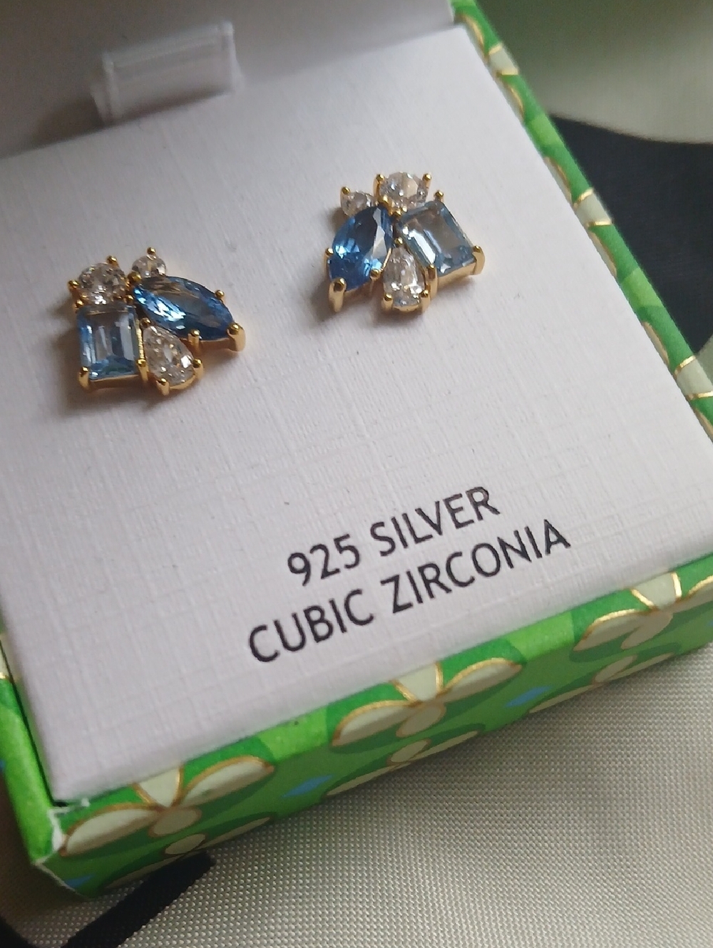 Blue Cubic Zirconia 925 Silver Earrings